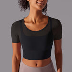 Women's Layered Mesh Crop Tee with Sports Bra Liner