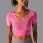 Women's Layered Mesh Crop Tee with Sports Bra Liner