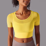 Women's Layered Mesh Crop Tee with Sports Bra Liner